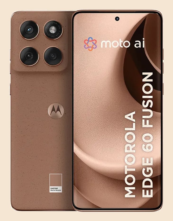 Smartphone Motorola Edge 60 Fusion 5G - 256GB 8GB RAM+16GB Ram Boost, Tela Quad-Curve moto AI 50MP Sony Camera ultrarresistencia militar IP68 + IP69 - Mocha Mousse