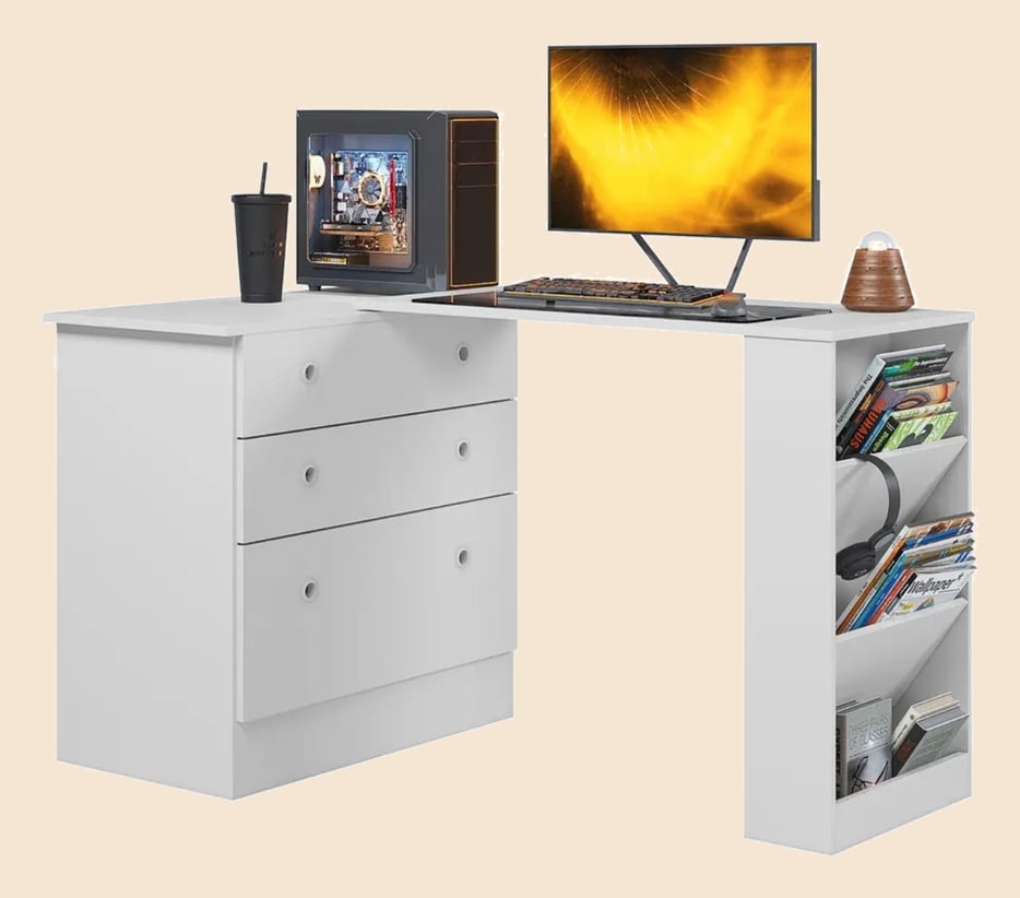 Cômoda Gamer 3 Gavetas com Mesa Giratória MDP Qmovi