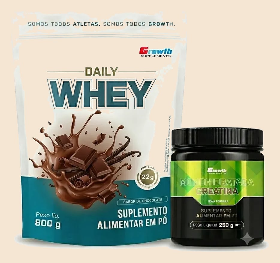Kit Growth: Daily Whey Protein Chocolate 800g + Creatina Monohidratada 250g