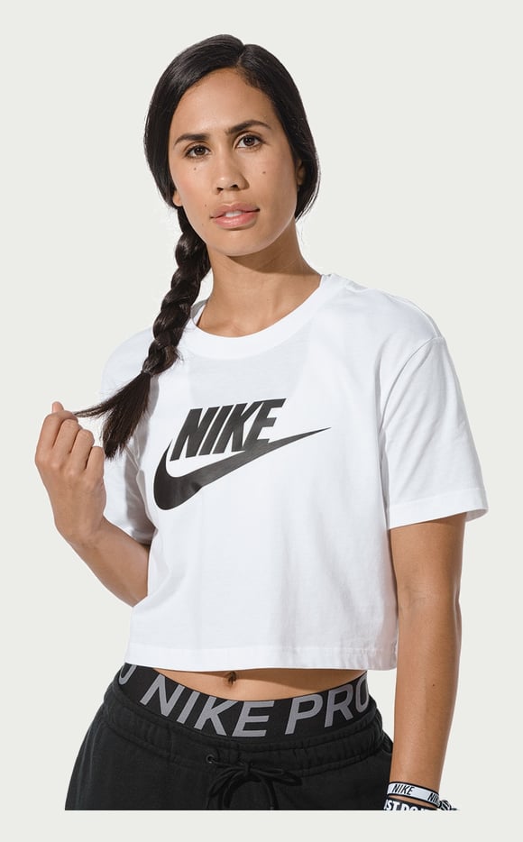 Camiseta Cropped Nike Sportswear Essential Cr Feminina Branco preto