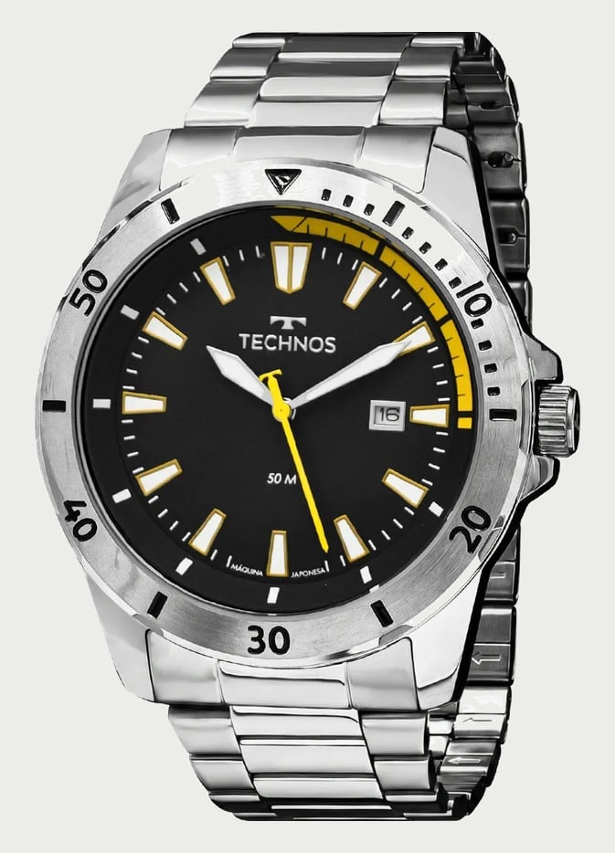 Relógio Technos Masculino Original Garantia Nfe Prateado Preto
