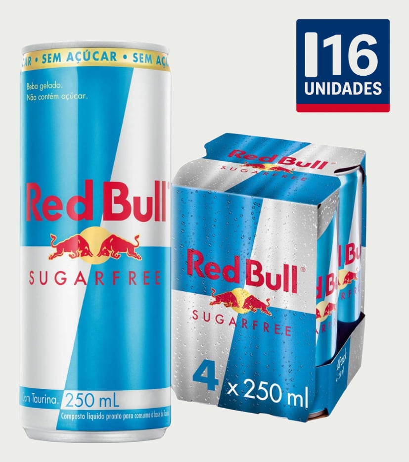 Kit com 16 Energético Red Bull Sugar Free 250ml
