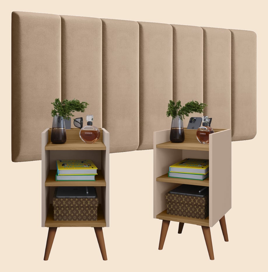 Conjunto 2 Mesa de Cabeceira MAX Modulada Adesiva Cabeceira Quarto Estofada Julia 0,90 /1.40 /1,60 /1,95