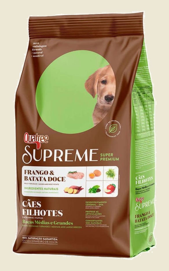 Ração Quatree Supreme Filhotes Frango Batata Doce Cães 15Kg