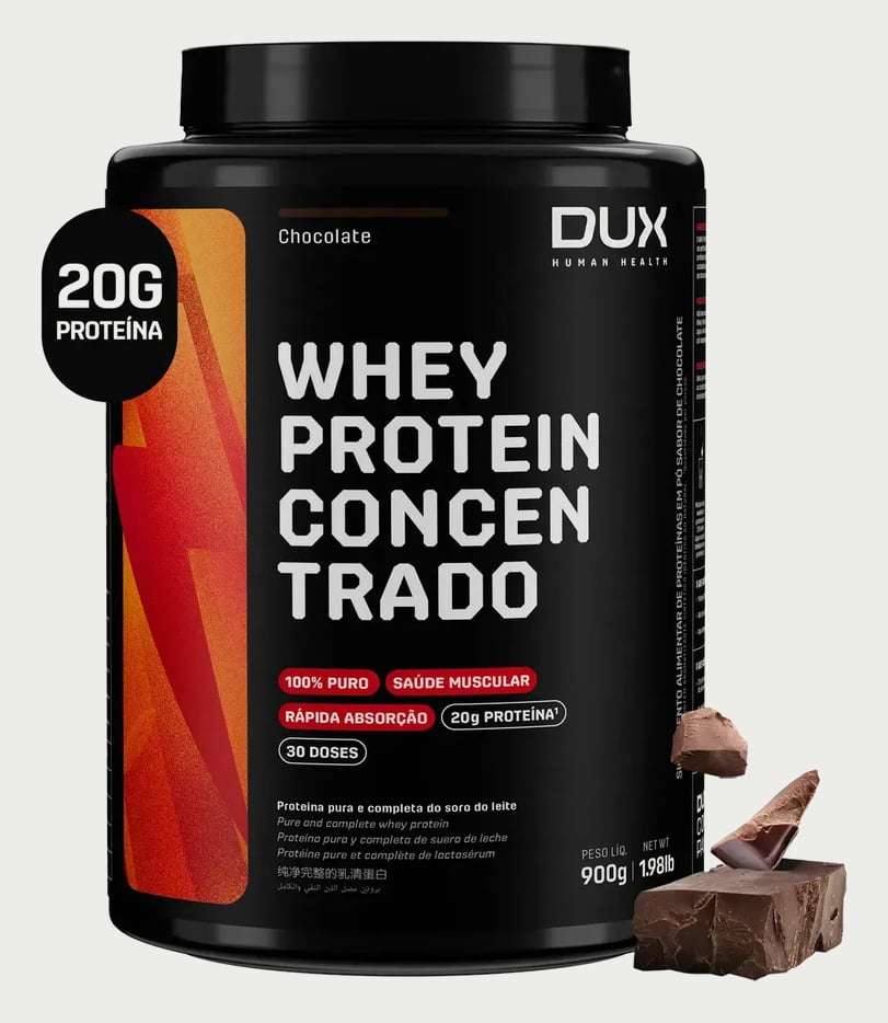 Whey Protein Concentrado - Pote 900g Dux Nutrition - Sabor Chocolate