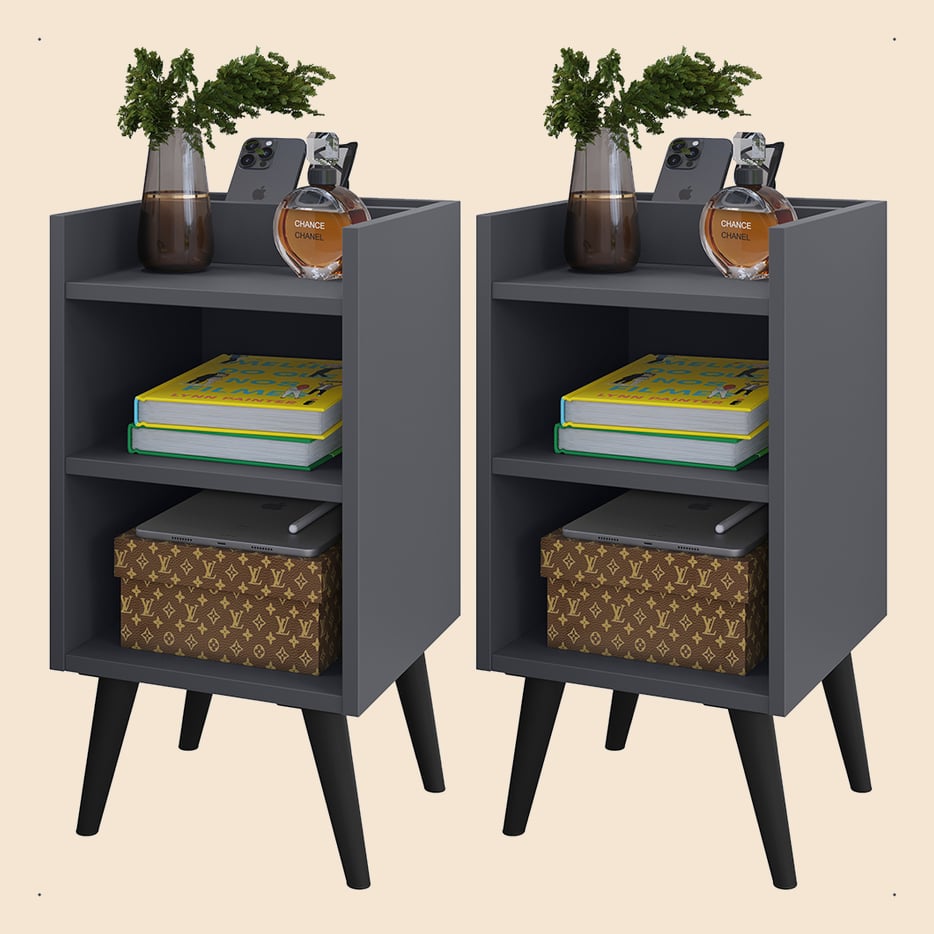 Mesa de Cabeceira Nicho e porta Celular Organizador Max Slim Compacta Livros e Acessórios, Abaju Quarto