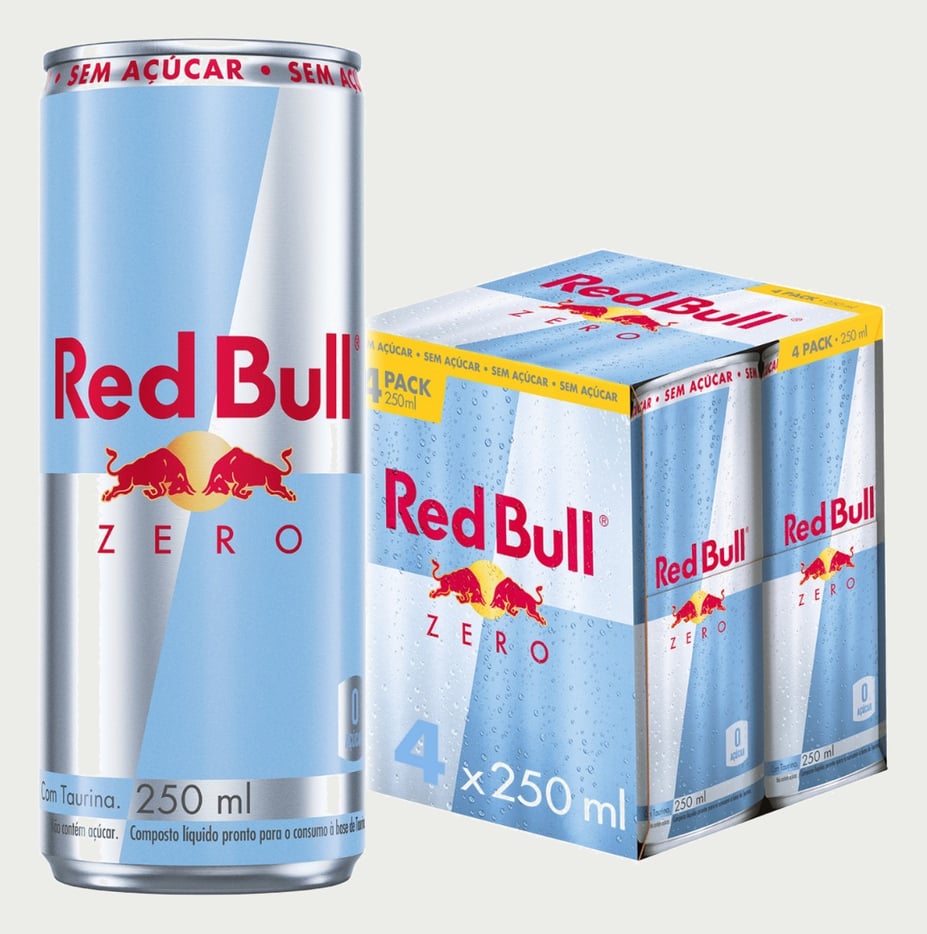 Pack de 4 latas Red Bull Energético, Zero, Sem Açúcar, 250ml