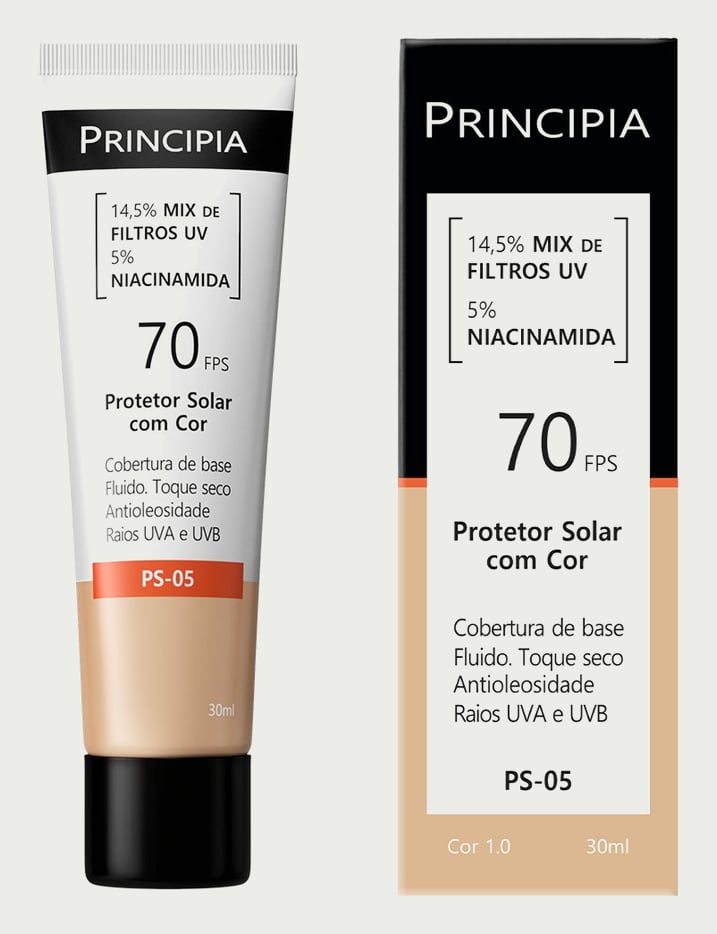 Principia Protetor Solar PS-05 Cor 1.0 c/ 14,5% Mix de Filtros UV + 5% Niacinamida FPS 70 - 30ml