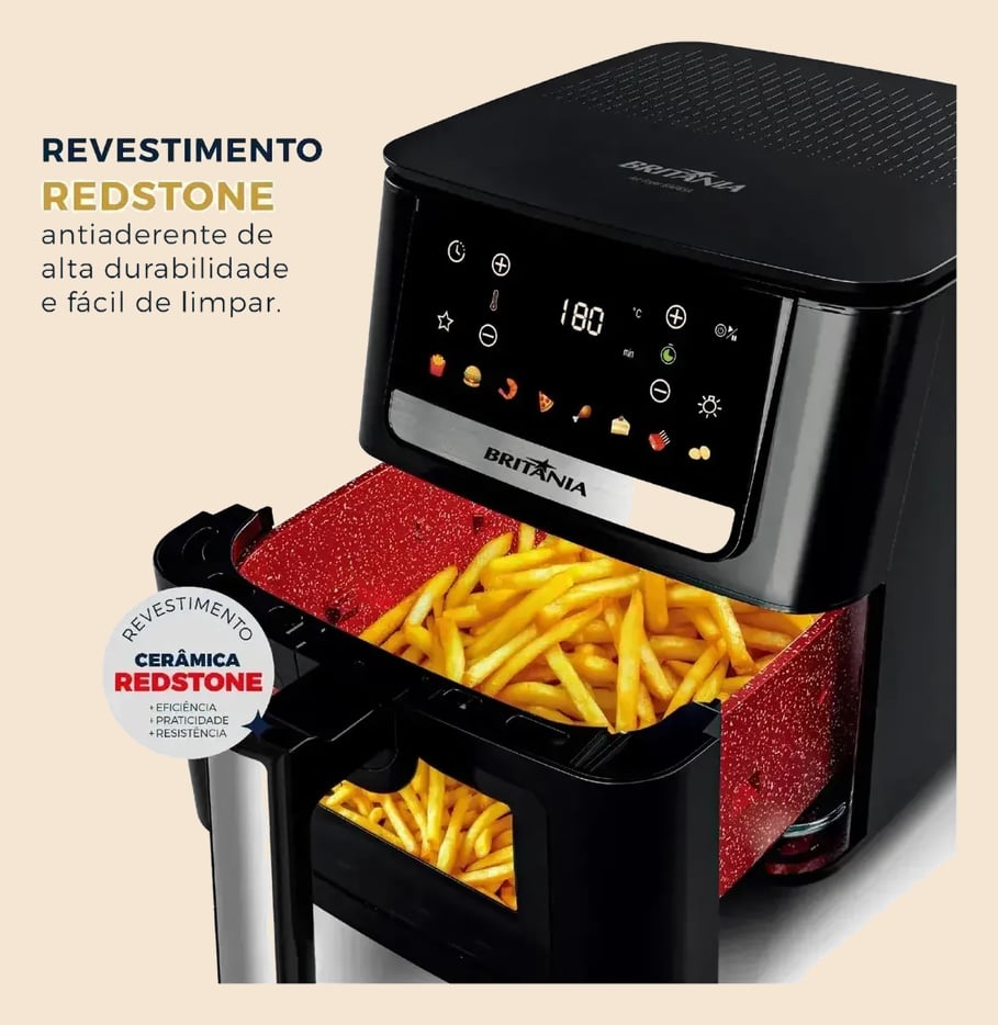 Air Fryer Britânia 6,5L 1700W 8 Funções Painel Digital Redstone BAF65A