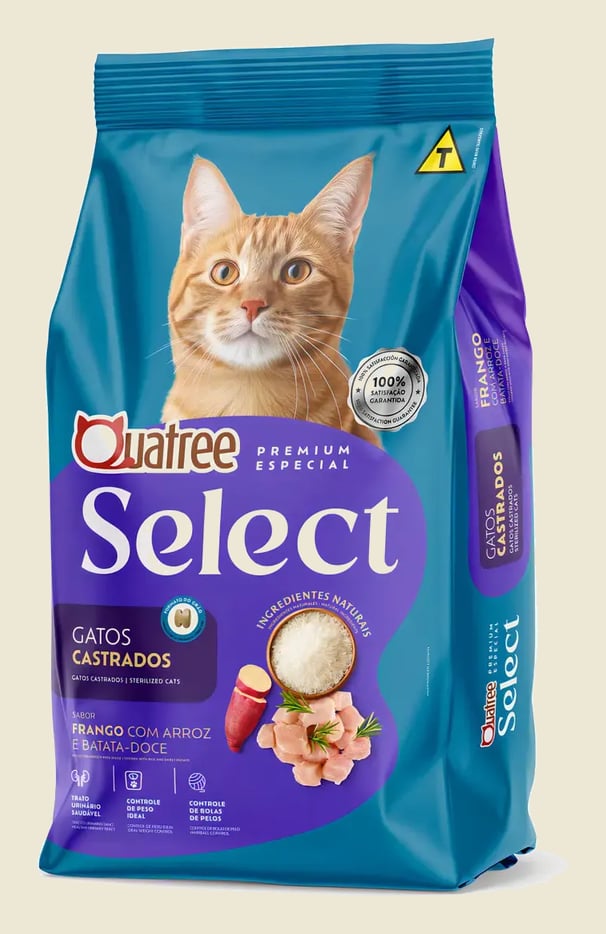 Ração Quatree Select 3kg Gatos Castrados Frango E Arroz