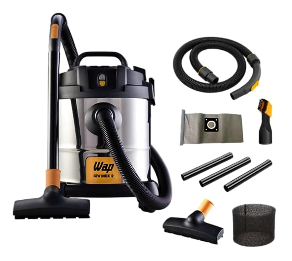 WAP Aspirador de Pó e Água Barril GTW INOX 12, Compacto, 12 Litros, com Filtro Lavável, 160mbar 1400W 127V