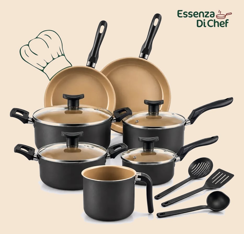 Conjunto Panelas Antiaderente 10 Peças Teflon Várias Cores Preto Com Beje