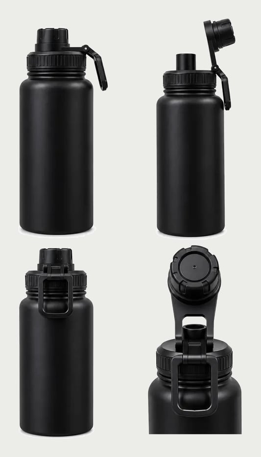 1200ml Garrafa Térmica Isolada Aço Inox Água Gelada Academia Preto