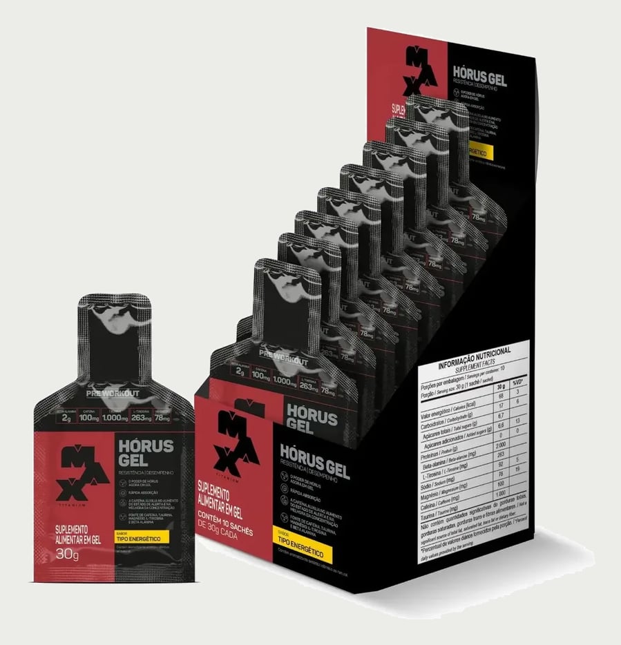 Horus Gel 10 Sachês 30g Pré Treino Workout 300g Max Titanium Sabor Energético