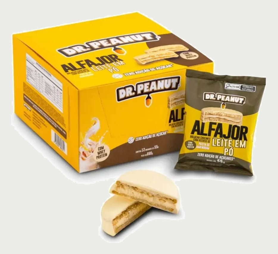 Alfajor Dr. Peanut Sabor Leite em Pó com Whey Protein 12un 35g