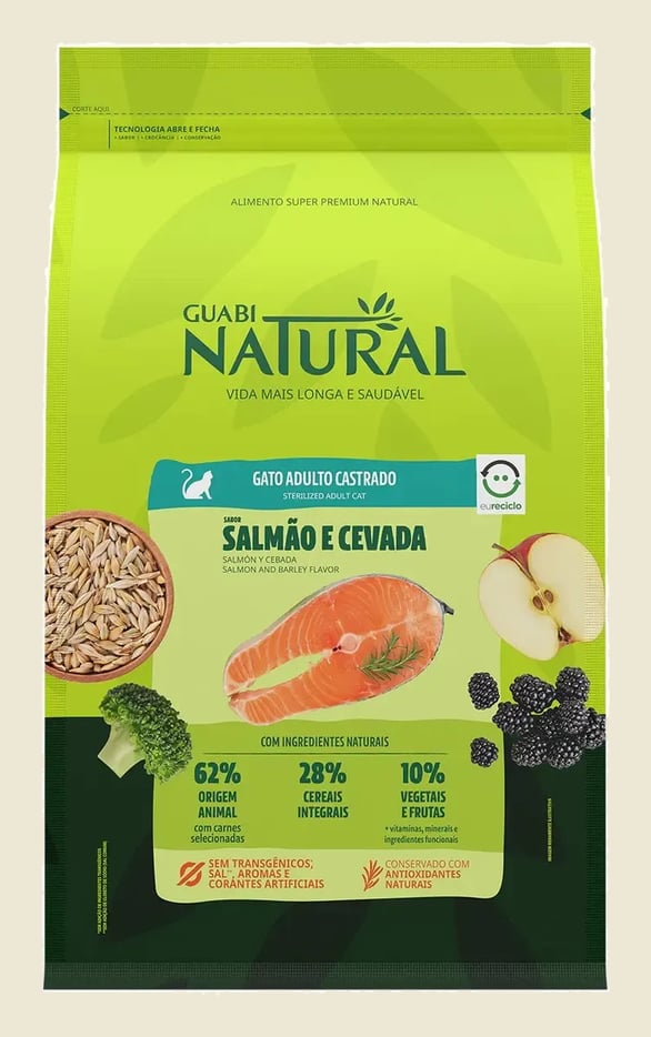 Ração Natural Gato Adulto Castrado Sabor Salmão e Cevada 7.5kg