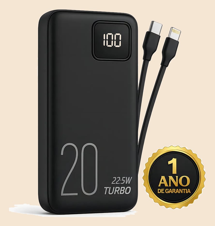 Carregador Portátil Power Bank Turbo 20000mah 22.5w universal para iphone samsung motorola xiaomi Com Display Digital DTimp