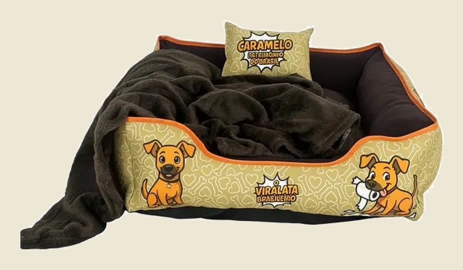 Cama Pet 60x60 3 Peças Quadrada Estampada Cachorro Gato