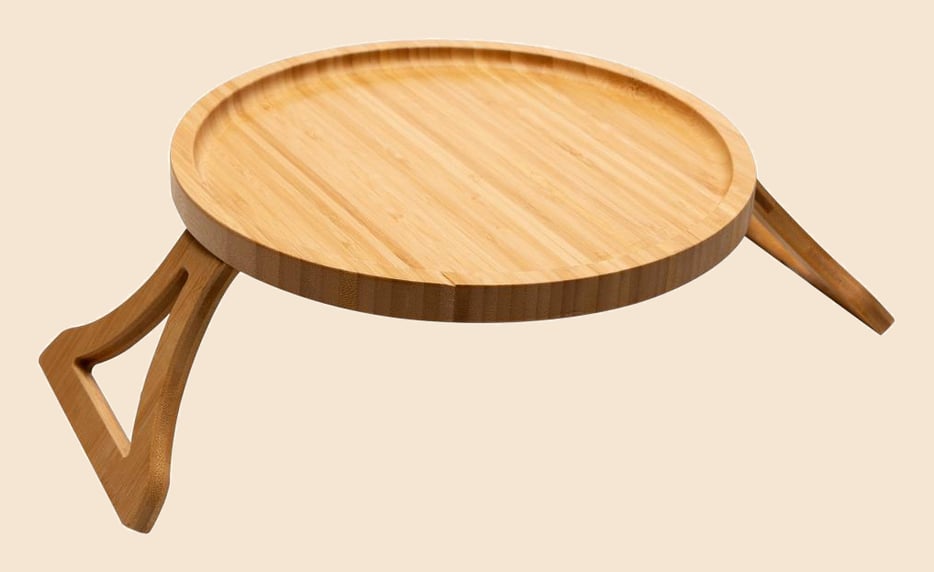 Bandeja para Braço de Sofá 25cm Bambu Lyor Dobrável - Suporte Flexível para Copos Pratos