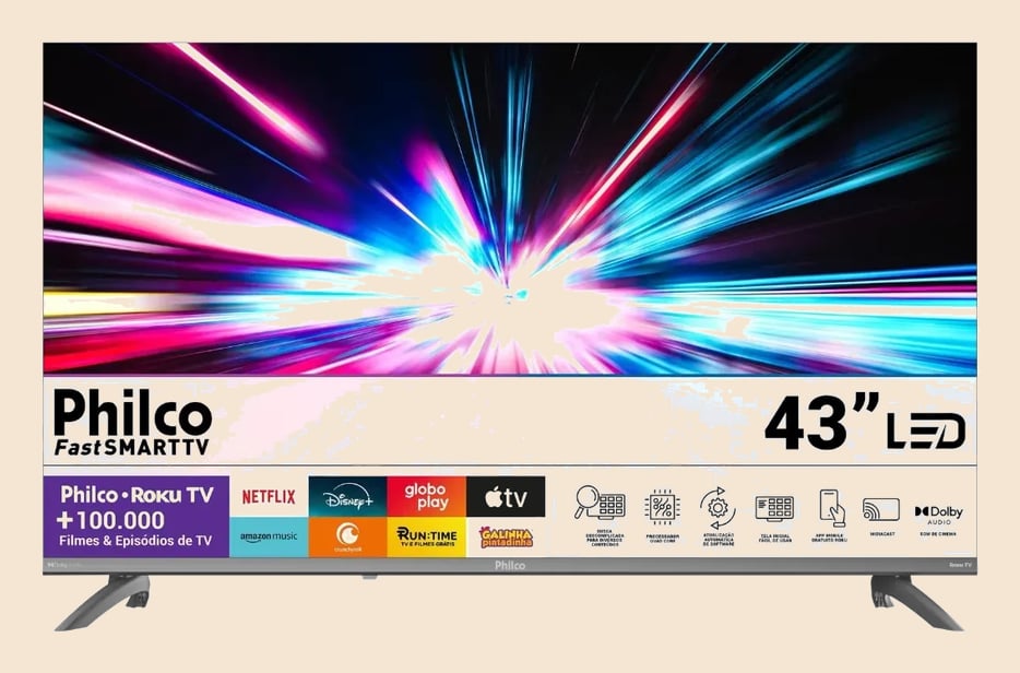 Smart Tv 43'' Philco Full Hd Roku Tv Hdr10 Dolby P43cra