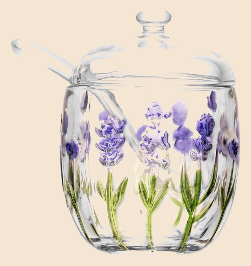 Açucareiro com Colher e Tampa Lavanda Hand Painting 8,5x11,3cm Cristal Ecológico - Lyor