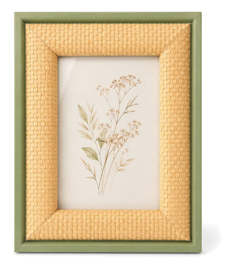 Porta Retrato 10x15 MDF Com Trançado Natural E Visor Vidro Decoração Sala Quarto