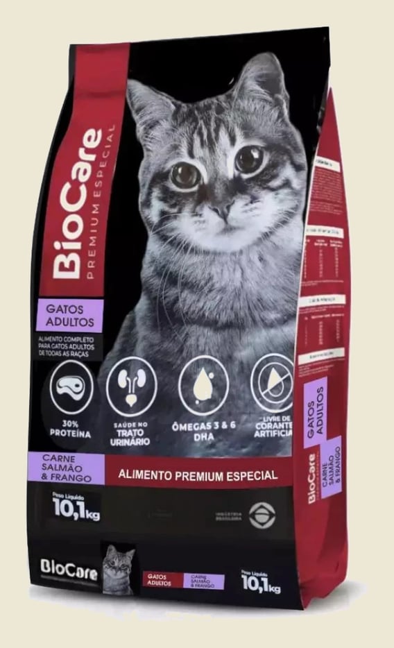 Ração Gatos Adultos Biocare Selection Salmão, Carne e Frango 10,1kg