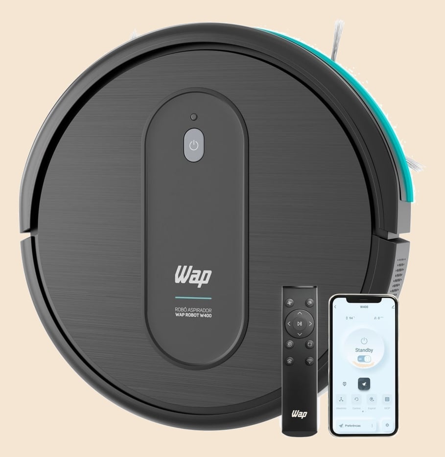 Robô Aspirador WAP Robot W400 C/ Controle Varre Passa Pano