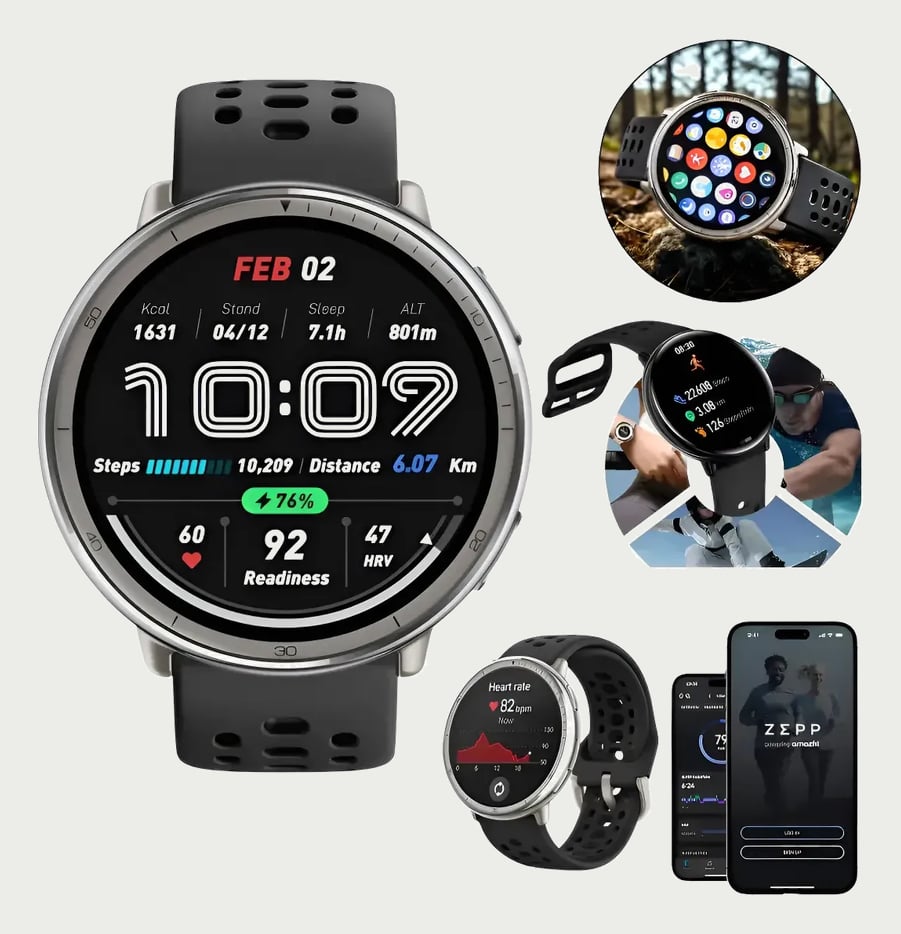 Relógio Inteligente Bluetooth Amazfit Active 2 Amoled Redond Branco Mesh Preto Prateado