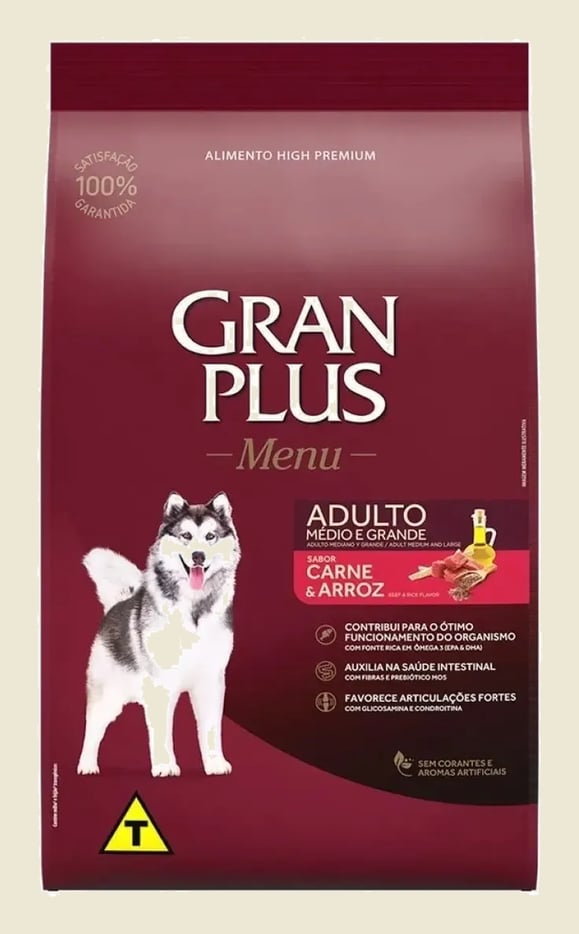 Ração Gran Plus Menu Cão Adulto Médio e Grande Carne Arroz 15kg