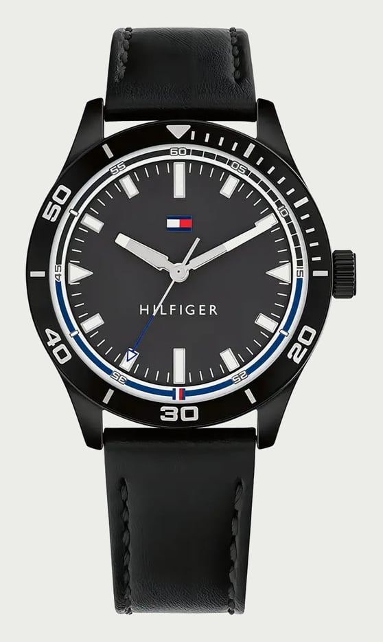 Relógio Masculino de Couro de Quartzo Preto Tommy Hilfiger
