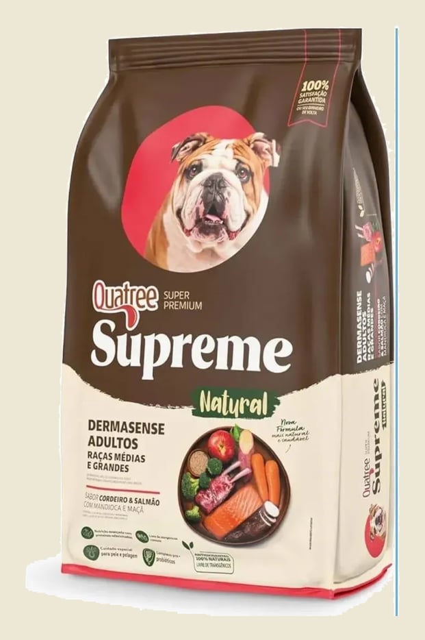 Ração Seca Quatree Supreme Dermato para Cães Adultos Sabor Cordeiro/Salmão 15kg
