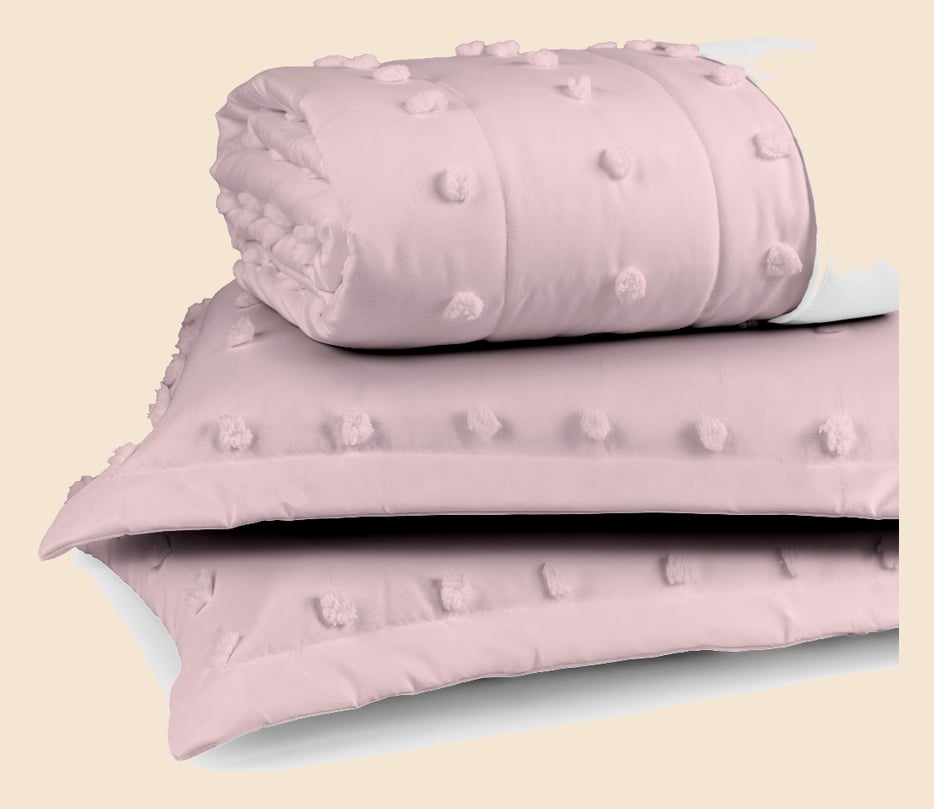 Cobre Leito Solteiro Casal Queen King Pompom 300 Fios Dupla Face 2 e 3 Peças