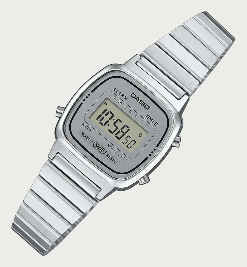 Relógio Casio Feminino Vintage Digital Mini Retrô Prata Prateado Cinza