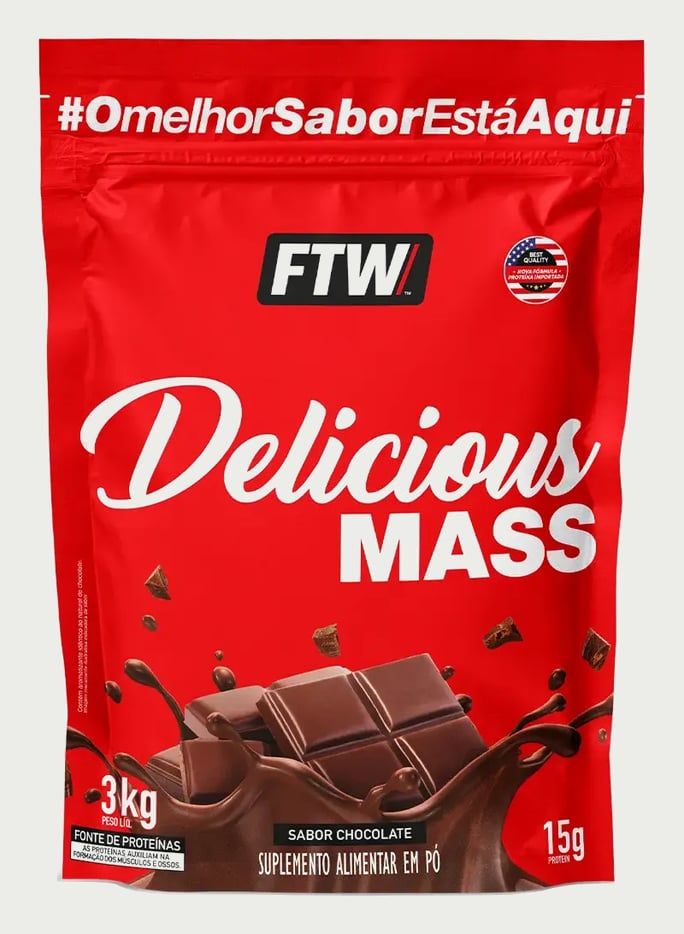 Delicious Mass Hipercalórico Pouch 3Kg Sabor Chocolate - FTW