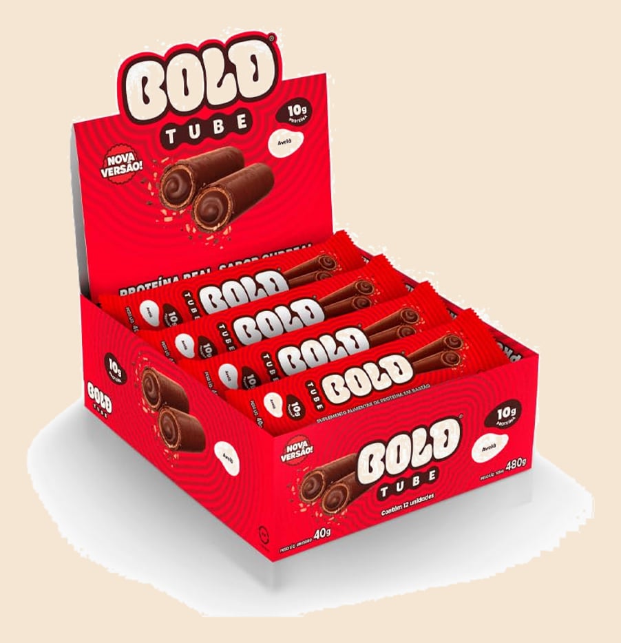 BOLD Tube Chocolate Proteico Avelã 10g de Proteína (12 Un.)