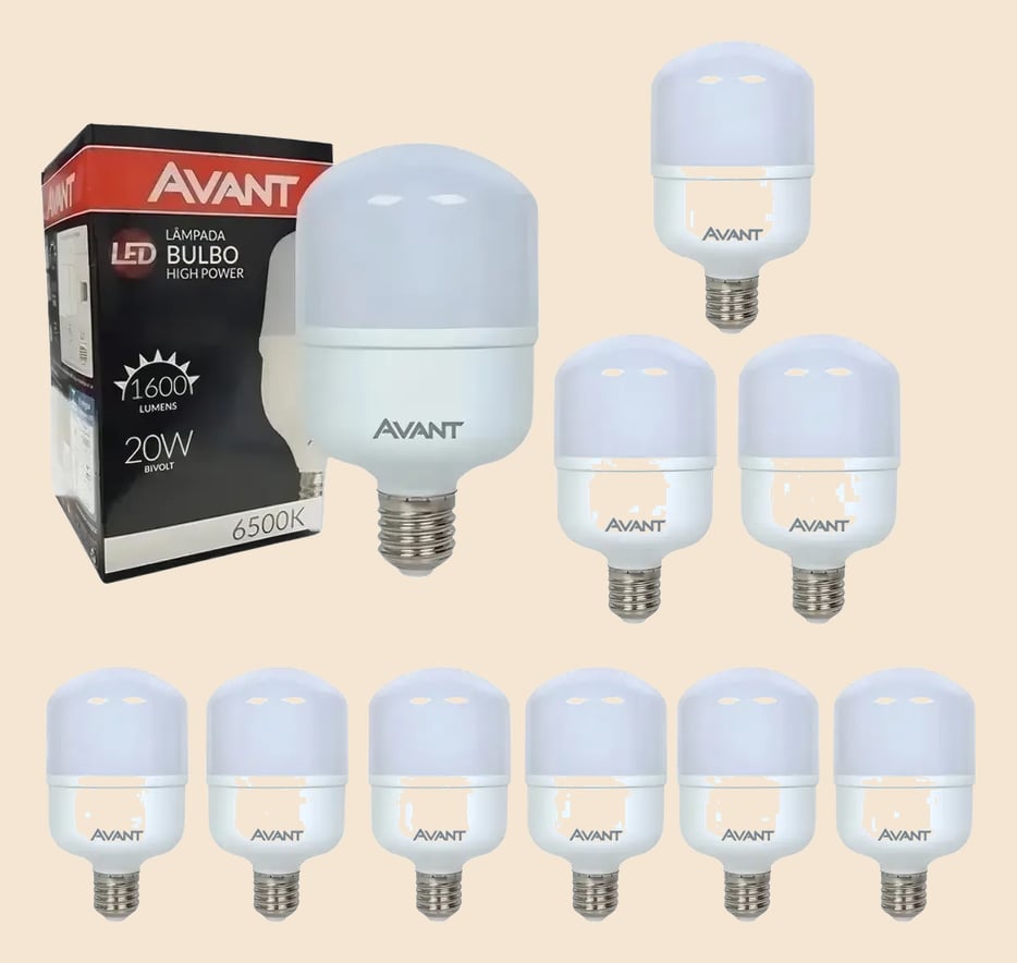 Kit 10 Lâmpadas Led 20w Bulbo 6500k Luz Branca Avant Luz Branco-frio