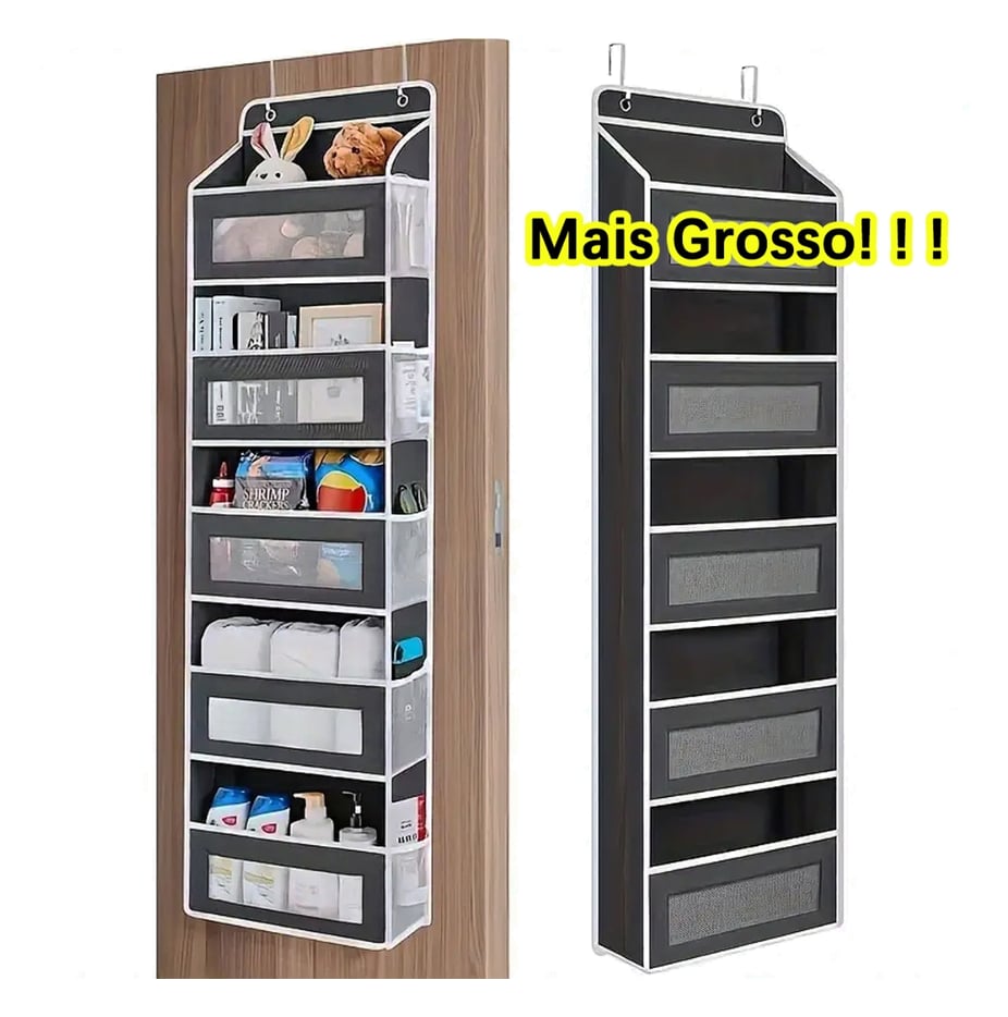 Organizador Suspenso De Tecido Com 5 Prateleiras E Bolsos Para Armário Porta Roupa Acessórios Multiuso