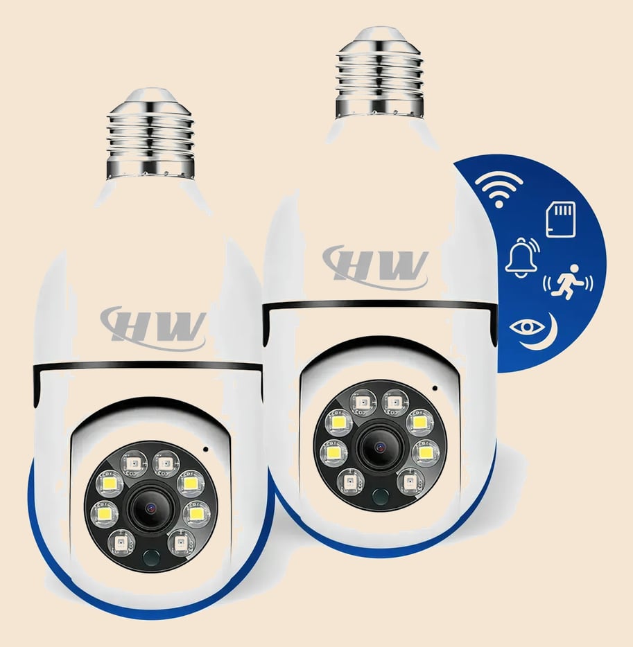 Kit C/ 2 Câmeras Lâmpada Ip Wi-fi 360° | Visão Colorida | Áudio | Sensor De Movimento | E27 App Yoosee- Hw