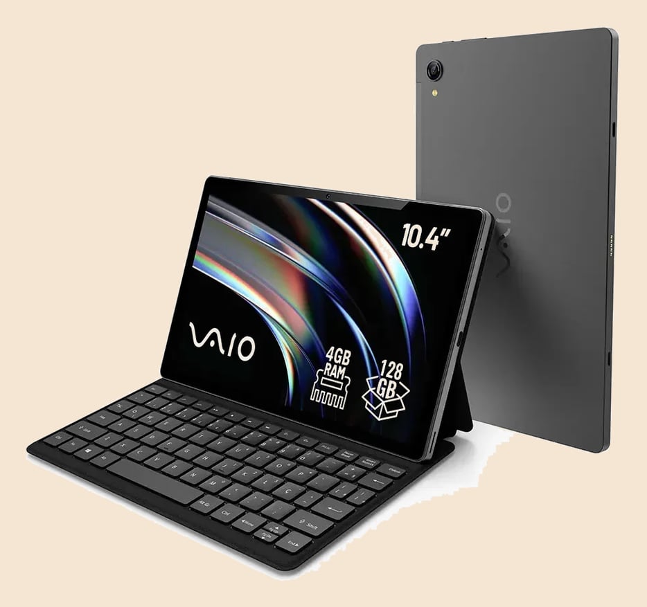 Tablet VAIO TL10 4GB RAM 128GB Octa-Core, Tela 10.4” 2K, 4G WiFi Dual Band, Câmera 8MP + Selfie 5MP, 7000mAh, Android 16, com Teclado Magnético de Conexão Inteligente – Preto