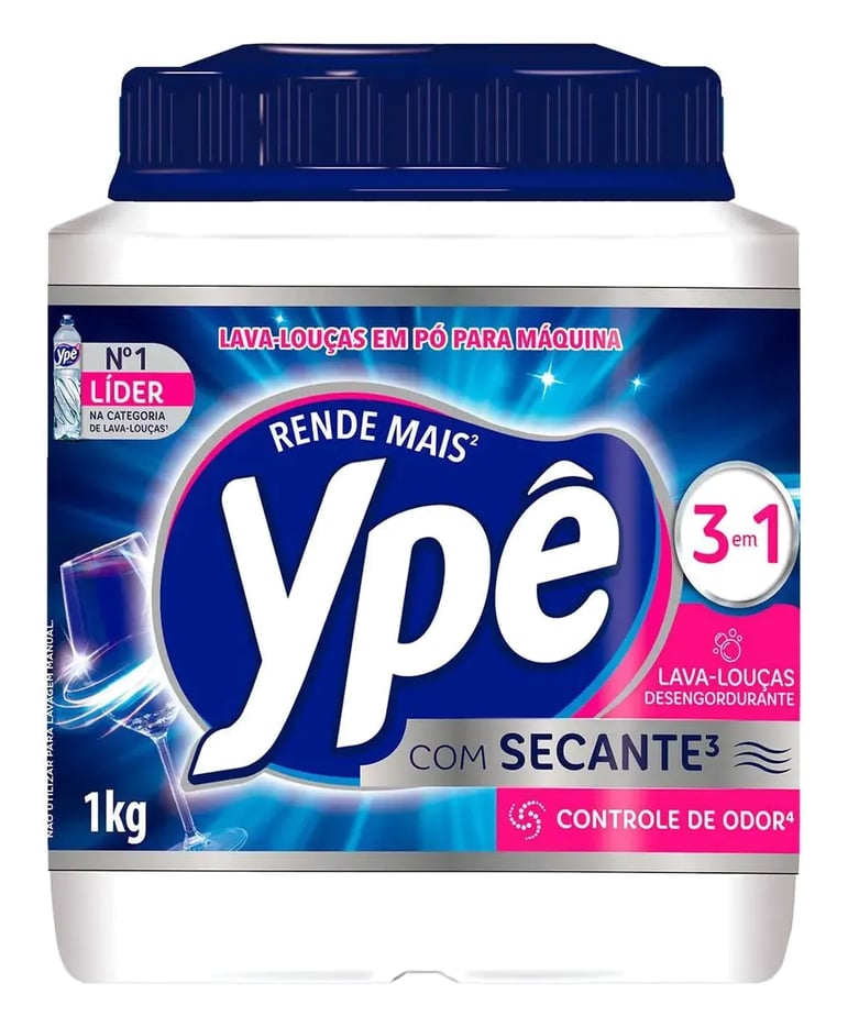 Detergente Lava Louças em Pó para Máquina Ypê 1Kg 3em1 Com Secante