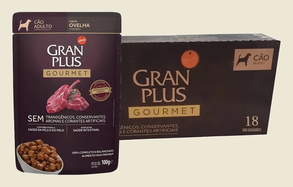 Ração Úmida GranPlus Ovelha Cães Adultos 18 Sachês 100g Alimento Completo