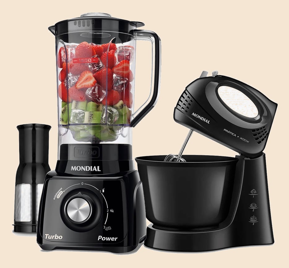 Kit Liquidificador 550W Turbo Power L-99-FB + Batedeira 400W Prática - B-44-B Mondial