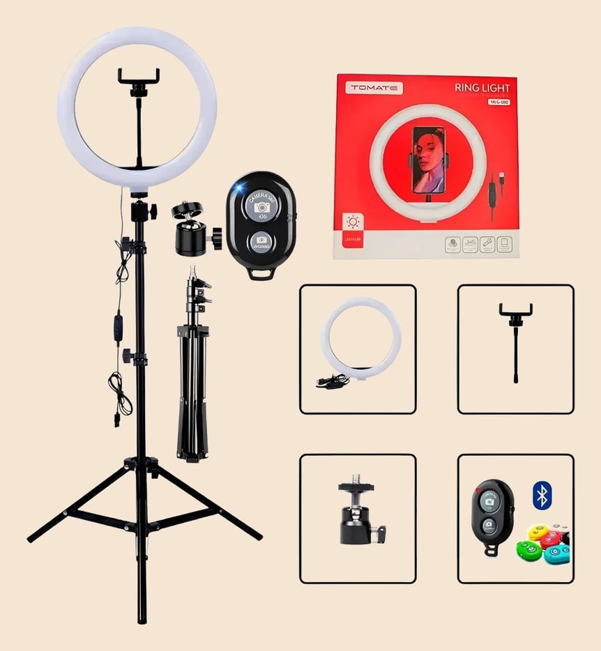 Ring Light Led Iluminador 26cm+tripé 2.1m Ringlinght Luz Led Bivolt Preto Ringlinght Profissional