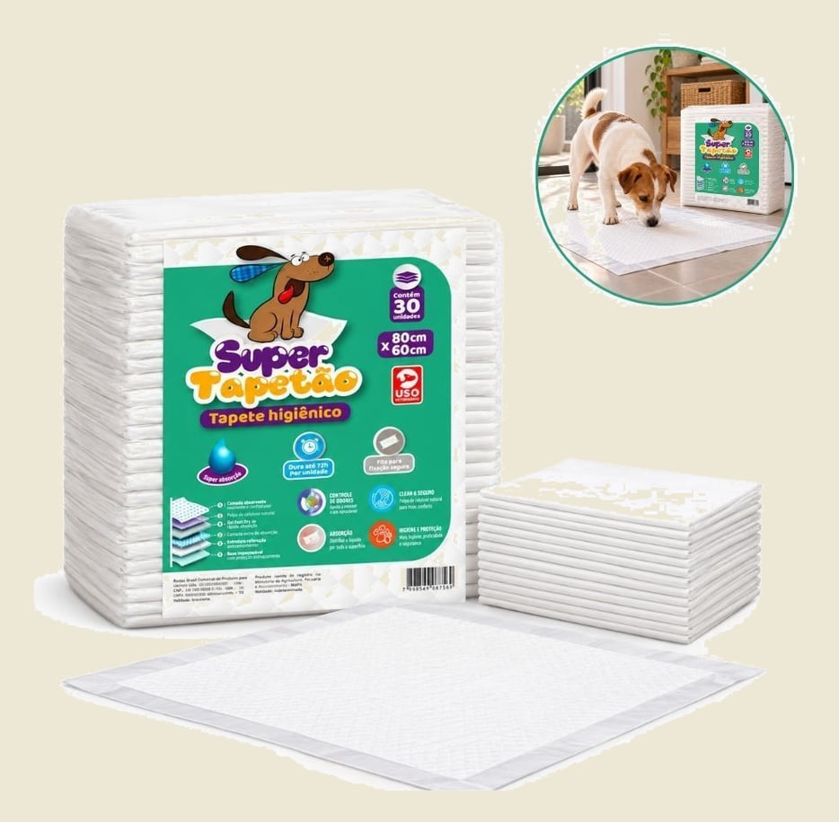 Tapete Higiênico Super Tapetão 80x60 30 Unidades Cães Super Absorvente Antivazamento