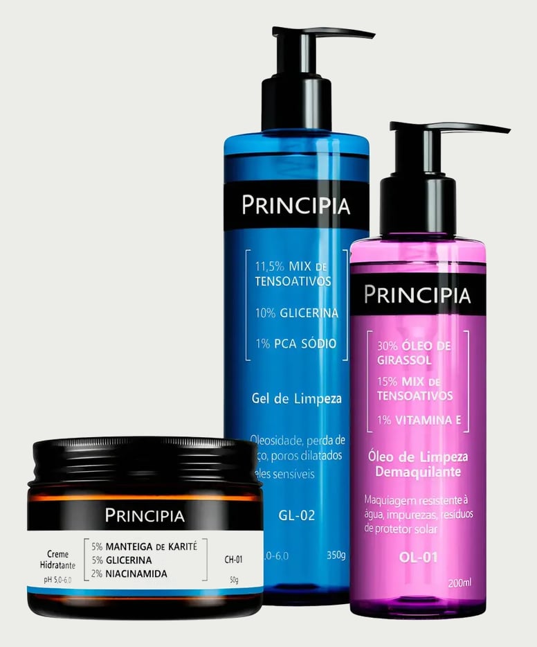 Principia Kit Limpeza E Hidratação Ch-01 + Ol-01 + Gl-02 Todo Tipo De Pele Dia/noite