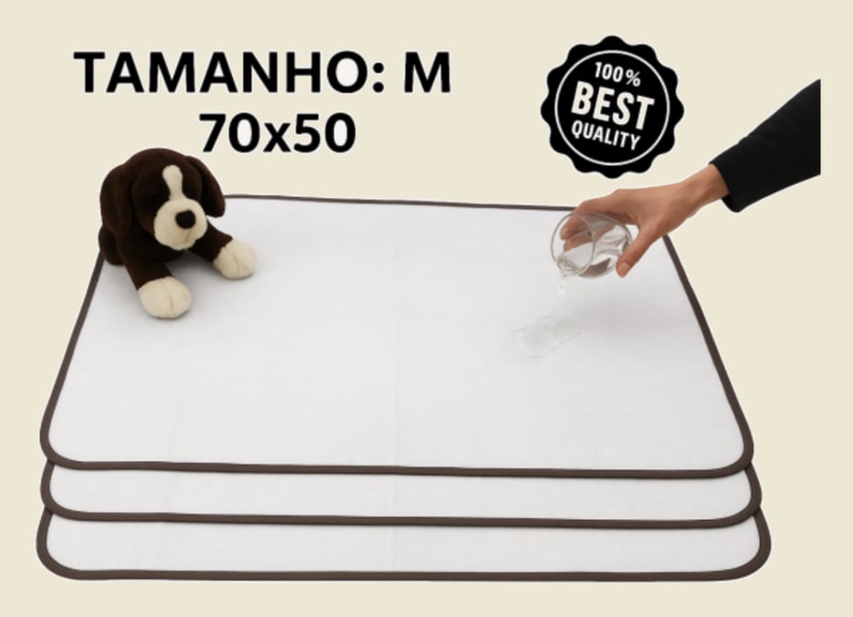Kit 3 Tapetes Higiênico Lavável para cães e gatos Super Absorção 200 Lavagens 70x50