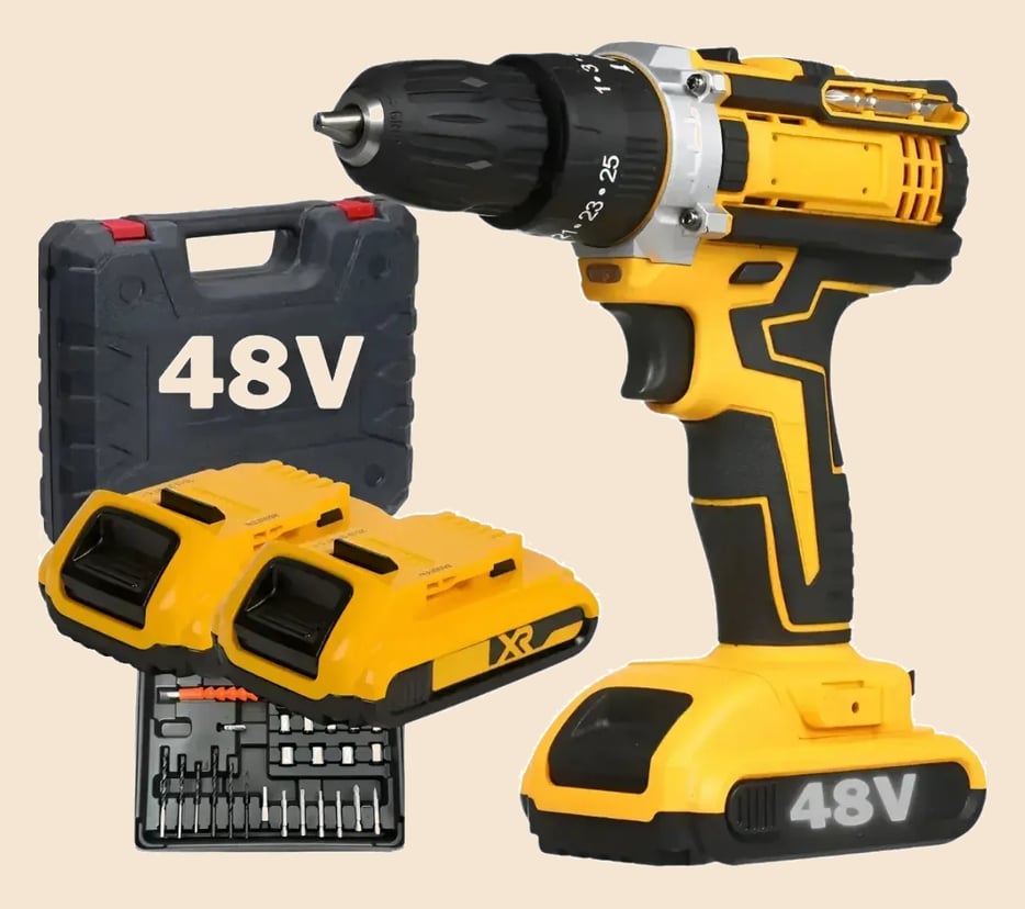 Parafusadeira Furadeira 48v Profissional +2 Baterias +maleta Amarelo 127/220v
