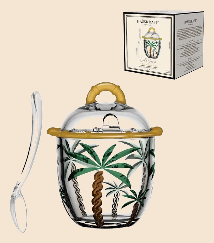 Açucareiro Trancoso de Vidro Haüskraft Colorido com Colher, 220 mL