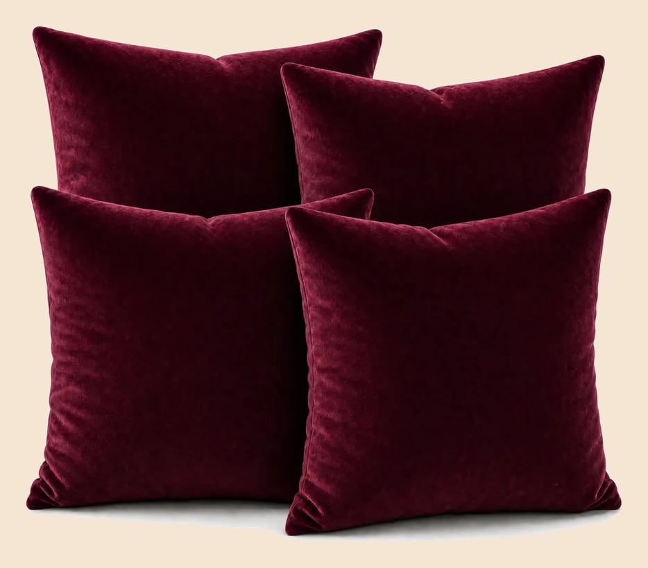 Kit 4 Capas De Almofadas Suede 45x45 Tecido Aveludado Macio Bordô Lisa